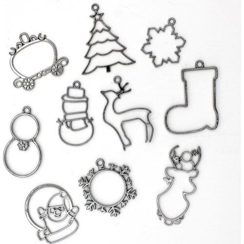 1set Mixed Christmas Serise Pendants Resin Casting Hollow Frame DIY UV Epoxy Jewelry Making Accessories