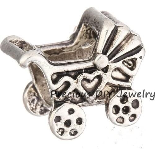 1pcs Silver Big Hole Loose baby carriage European Spacer Beads Style Charms DIY Bead Fit Braclets Chain DKZ005