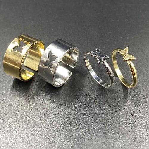 Trendy Gold Butterfly Rings For Women Men Lover Couple Rings Set Friendship Engagement Wedding Open Rings 2021 Jewelry