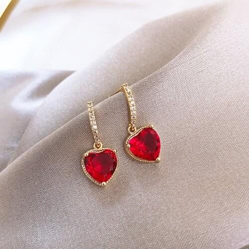 2021 New Arrival Trendy White Red Earrings Rhinestone Temperament Heart Shaped Earring For Women Wedding Party Jewelry
