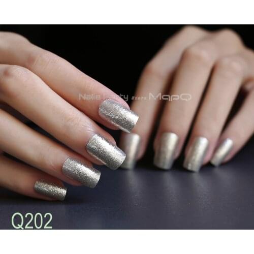 Medium length 24pcs chrome glitter Gold fasle nails with adhesive tabs full set fake nails Square Full size nails