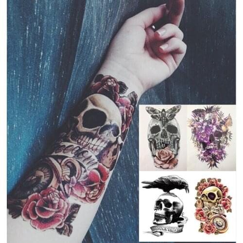 4 PCS Body Art Beauty Makeup Pink Sexy Dangerous Sexy Skull Tattoo 3D Waterproof Temporary Tattoo Stickers Sexy
