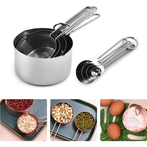 8PCS Stainless Steel Measuring Cups And Spoons Set Stackable Sugar Scoop Cake Baking Flour Measuring Cups For Baking Cooking