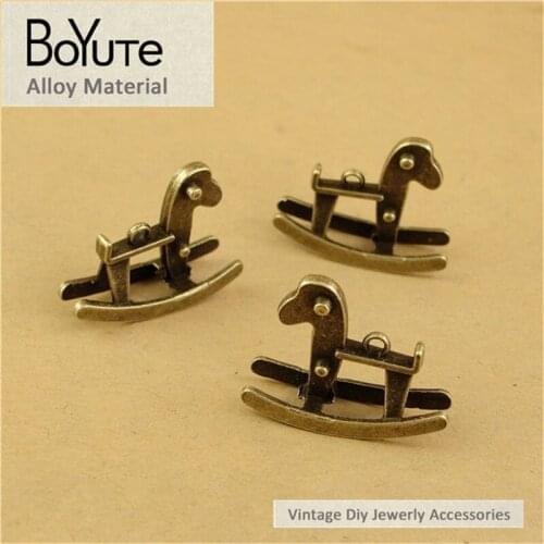 BoYuTe (60 Pieces/Lot) 26*20*9MM Antique Bronze Plated Zinc Alloy Rocking Horse Charms Pendants Diy Jewelry Findings Accessories