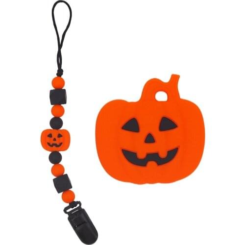 Chenkai 5pcs Halloween Pumpkin Chain Clip Nature Baby Grasping Fidget Toy DIY Organic Eco-friendly Wood Gift Accessories