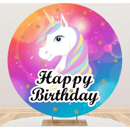 Round Backdrops For Photography Unicorn Birthday Party Shiny Gold Star Child Baby Portrait Circle Photography Backgrounds