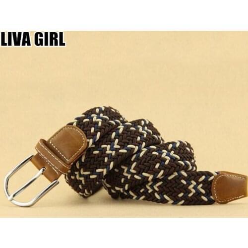 Liva Girl Unisex Trendy Stylish Elastic Braided Knitted Belts Alloy Buckle Stretch Canvas Belts For Women Men Young Accessories