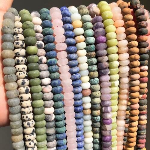5*8mm Matte Frosted Pink Quartz Agates Jades Lapis lazuli Rondelle Beads Natural Stone Beads For Jewelry Making DIY Bracelet