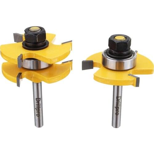 Drillpro RB22 2Pcs Tongue & Groove Router Bit Set 1/4 Inch Shank 3 Teeth T-shape Wood Milling Cutter