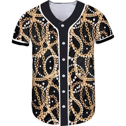 New Baseball Uniform Golden Pearl Chains Baroque 3d-printed Casual Fitness Quicky-dry Summer Cool Novrlty Trendy Sport Tops OGKB