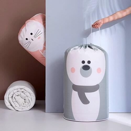 New Drawstring Bag Dust-proof Cartoon Print Clothing Blanket Organization Storage Pouch for Home Apartment
