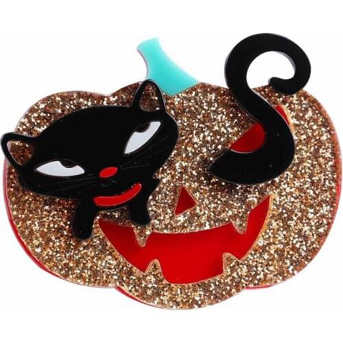 New Design Funny Acrylic Cat in the Pumpkin Brooches For Women Lovely Cute Lapel Pins Brooch Badge Halloween Party Jewelry Gifts