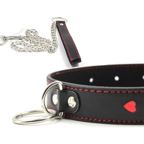 BDSM Collar Bondage red heart Leash ring steel chain adult slave Sex Toys For lover role play Posture Spreader,cosplay Erotic