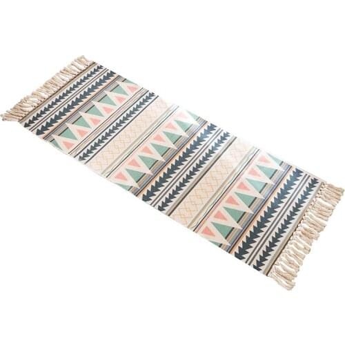 Tassel Woven Cotton Linen Carpet Bedside Rug Geometric Floor Mat Long Rug Bedspread Tapestry Home Decoration