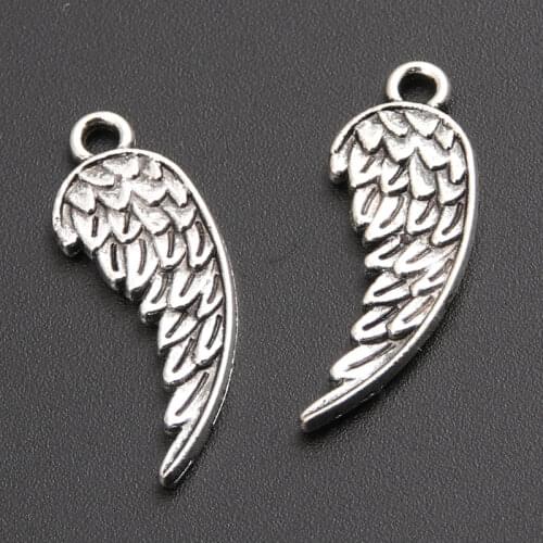 30pcs Silver Color Wing Charm Pendant DIY Necklace Bracelet Bangle Findings 26x10mm A2175