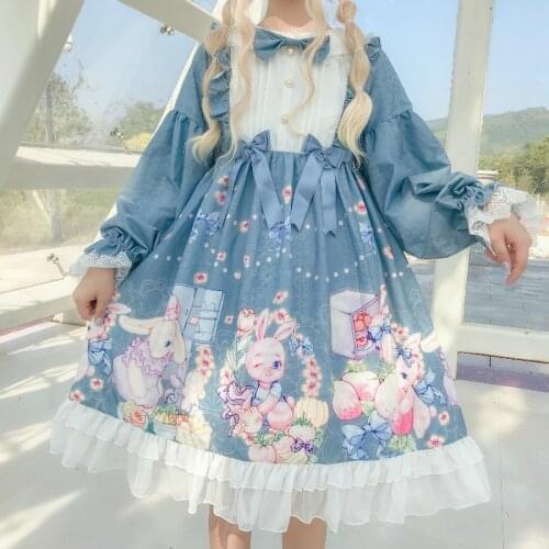 Anbenser Gothic Lolita Daily Dress Cute Rabbit Soft Sister Japanese OP long sleeved Victorian Kawaii Sweet Dress Girl Autumn