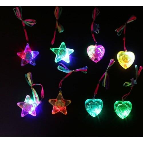 Pentacle Star Heart Shape Colorful LED Sparkle Necklace Shining Pendants Party Favors Kids Toy Light Up Toy