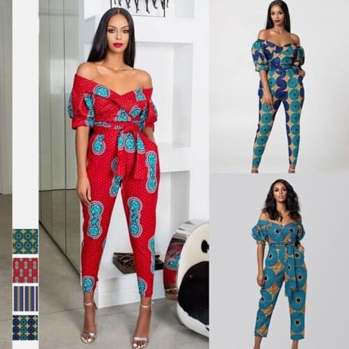 Sexy African Clothes women Off Shoulder Neck Jumpsuit Robe Africaine Jumpsuit Pant Dashiki Fashion African Dresses for Women