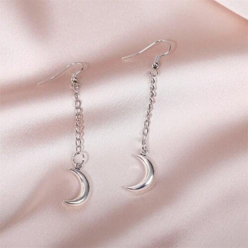 Simple Fashion Female Silver Color Metal Chain Drop Earrings For Women Trendy Moon Dangle Earring Party Jewelry Accessories