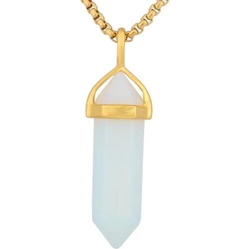 SUNYIK Opal Opalite Stone Six Pyramid Column Bead Healing Chakra For Necklace (Free Chain)
