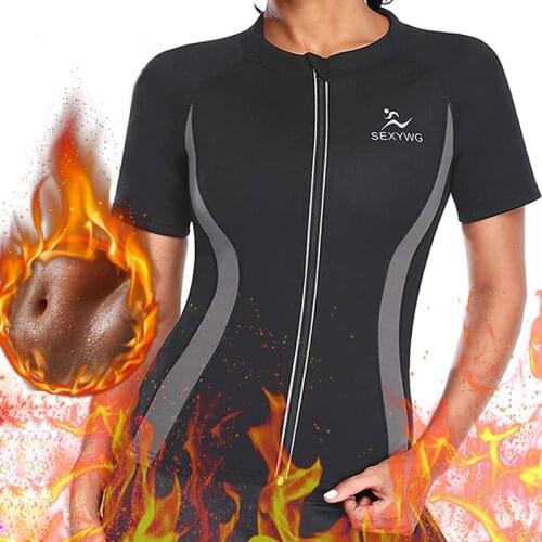 SEXYWG Super Hot Body Shaper Running T-shirt Women Fitness Weight Loss Sweat Sauna Suit Waist Trainer Neoprene Slimming Shirt