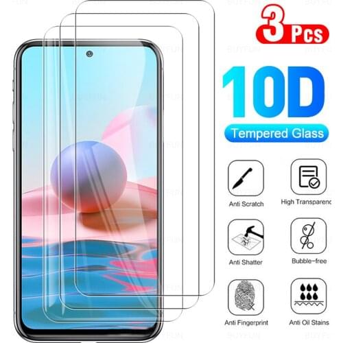 3Pcs Tempered Glass For Xiaomi Redmi Note 10 Pro 10S Note10 4G Not 10Pro Max Screen Protector HD Safety Potective Phone Film