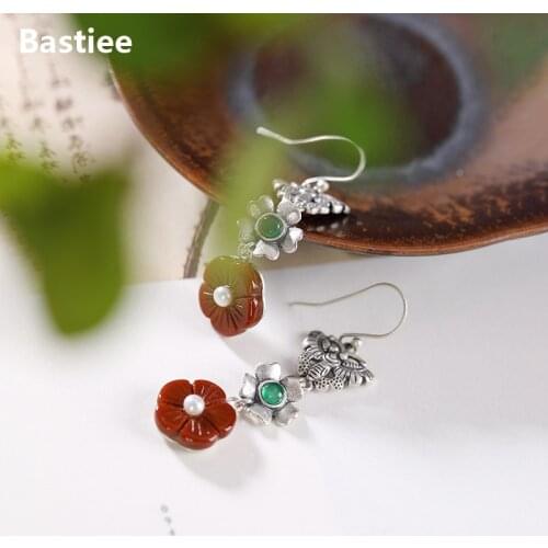 Bastiee Vintage 925 Sterling Silver Butterfly Drop Earrings Luxury Jewelry For Women Dangle Earings Red Agate