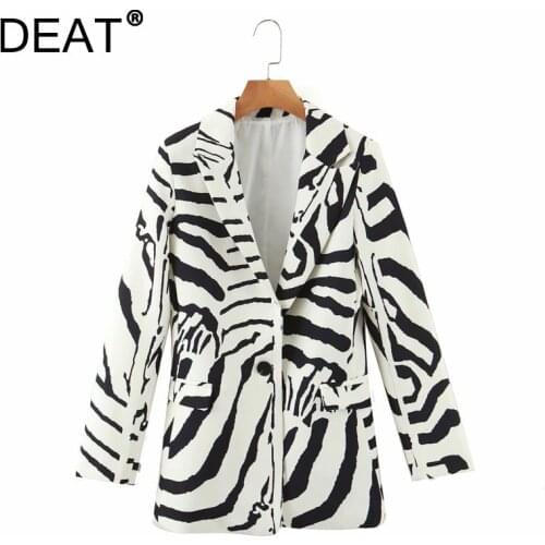 [DEAT] 2021 Autumn New Fashion Tide Coat Long Leeve Sling Button Turn-down Collar Printing Loose Casual Blazer Women 13Z472