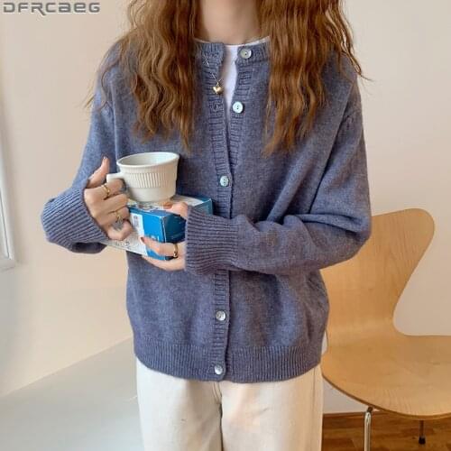 Fashion Korean Clothes Women Sweater Autumn Winter Long Sleeve Knitting Cardigan Femme Loose Sweaters Coat Solid Ladies Jumpers