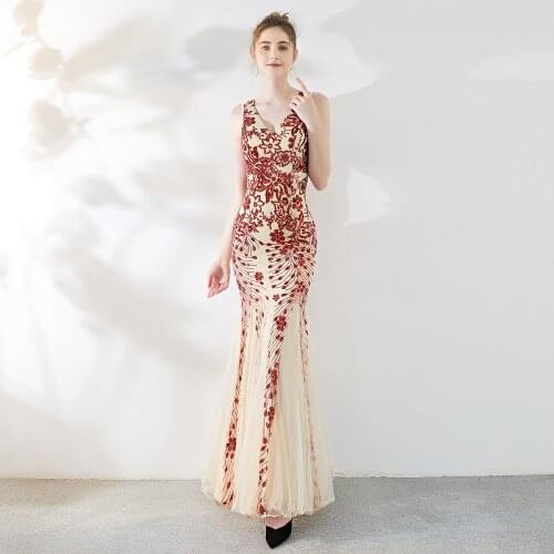 2019 new evening dress woman banquet noble temperament elegant annual meeting long section fishtail sequins sexy dress party