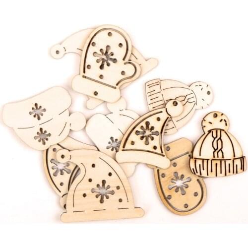 Winter Cap Glove Pattern Wooden Scrapbooking Collection Craft Handmade DIY Accessory Home Decoration 40-45mm 10pcs MZ213