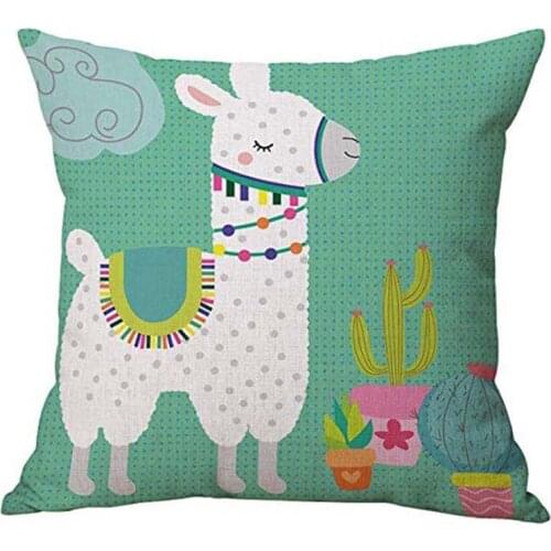 18 inch Llama Cactus Decorative Throw Pillow Covers Linen Cotton Animal Print Cushion Cover