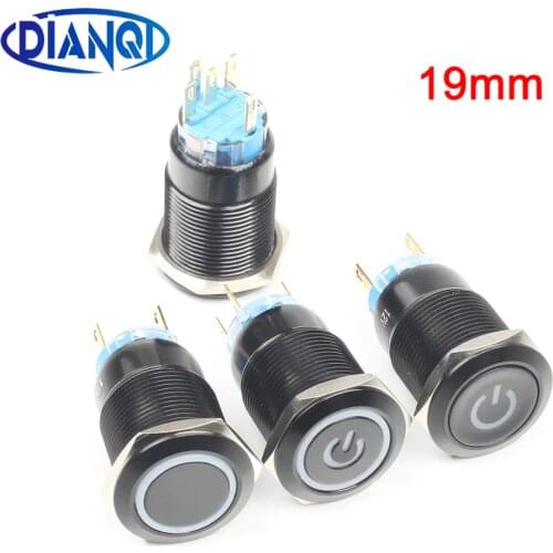 19mm push button black body bule yellow whilte green orange red ring light fixation button switch waterproof Latching/Momentary