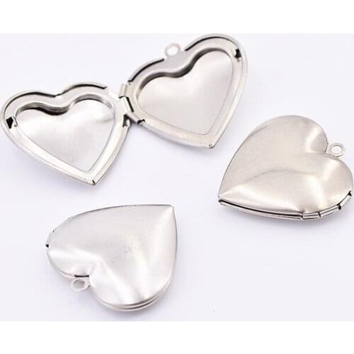 20pcs Stainless Steel Heart-Shaped Charm Pendant Box DIY Jewelry Finding