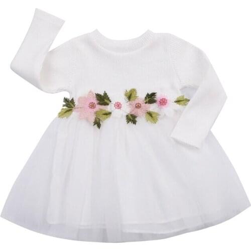 2019 Newborn Toddler Kid Baby Dress Girl Princess Dress Knit Long Sleeve Floral Dress Pretty Wedding Party Dress Pageant Autumn