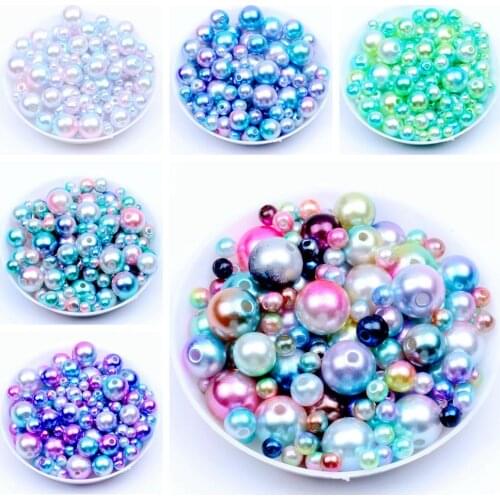 4/6/8/10mm Mix Size Rainbow Multicolor ABS Imitation Pearl Round Loose Beads DIY Necklace Garment Craft Accessories Making