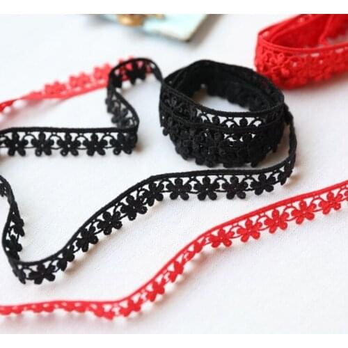 5 Meters Red Black Flower Water Soluble Embroidery Lace Trim Fabric Dress Clothes Wedding Lace DIY Accessories 1.5CM