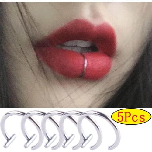 5Pcs Lip Nose Rings Neutral Punk Lip-shaped Ear Nose Clip Fake Diaphragm with Perforated Lip Hoop Body Jewelry Steel Ring