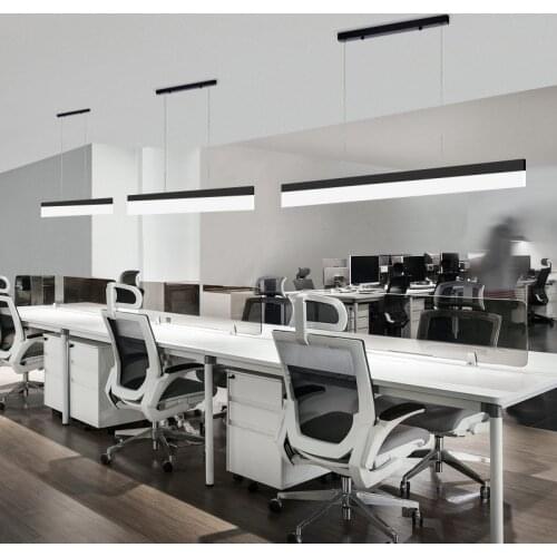 80cm/100cm Modern Hanging Lamp Strip LED Chandelier Acrylic Shade Nordic Restaurant Office Line LED Chandelier Black/White