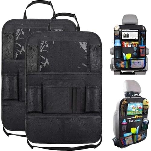 Car Backseat Organizer with Touch Screen Tablet Holder + 9 Storage Pockets Kick Mats Car Seat Back Protectors for Kids Toddlers