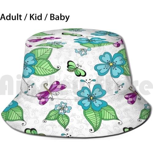 Dragonfly White Sun Hat Foldable UV Protection Dragonfly Flower Kristin Omdahl