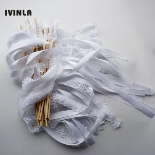 50pcs/lot white wedding ribbon wands Without Bells for wedding