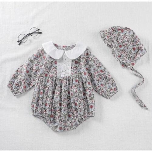2020 Infant Baby Rompers Baby Girls Grid Long Sleeve Doll Collar Flower Clothes Rompers Spring Autumn Baby Girls Rompers