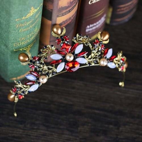 Vintage European Tiara Crown Golden Baroque Queen Jewelry Hairband Crowns Hair Ornaments Festival Accessories BH