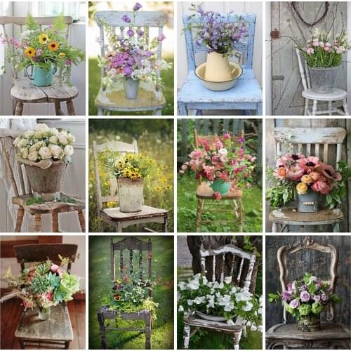 EverShine Diamond Painting Full square Flowers Diamond Embroidery vase Cross stitch Flowers chair Rhinestones Art Home decor