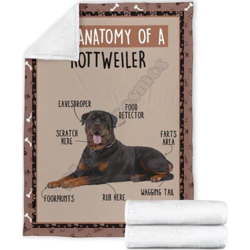 The anatomy of rottweiler dog fleece blanket funny 3d printed Sherpa Blanket on Bed Home Textiles HOME ACCESSORIES