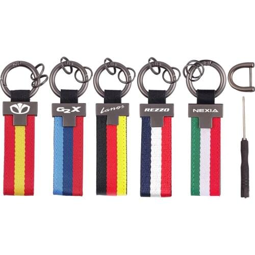 Carabiner Tricolour flag Car leather keychain For Daewoo G2X Gentra Nexia Nubira Rezzo Kalos Lacetti Matiz Lanos Tico Styling