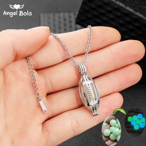 Football Pendant Hollow Luminous Stone Pendant Necklace Gifts Moon Glowing Necklace Gem Charm Jewelry Stainless Steel