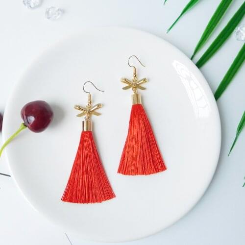 HC Fashion Gold Cold Long Silk Fringed Earrings Women Party Jewelry Bohemian Statement Earrings Vintage Tassel Drop Earrings W