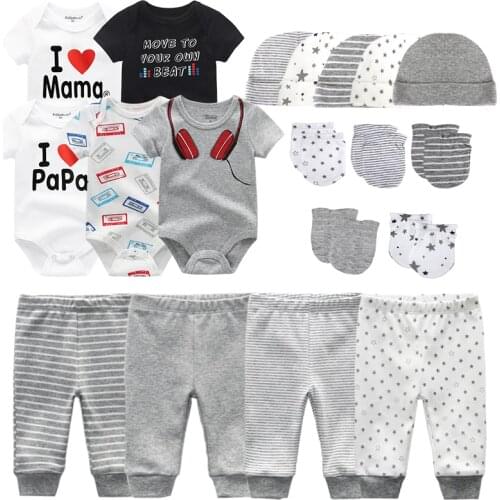 Newborn Boy Clothes Set Baby Girl Summer Suit Bodysuits+Pants+Hat+Gloves Cotton Breathable 0-6 Months Infant Outfit Birth Gift